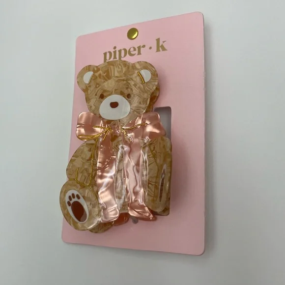 NWT ⚜️🧸⚜️ PIPER K Adorable Teddy Bear Hair Clip in Pink and Brown - Picture 5 of 9